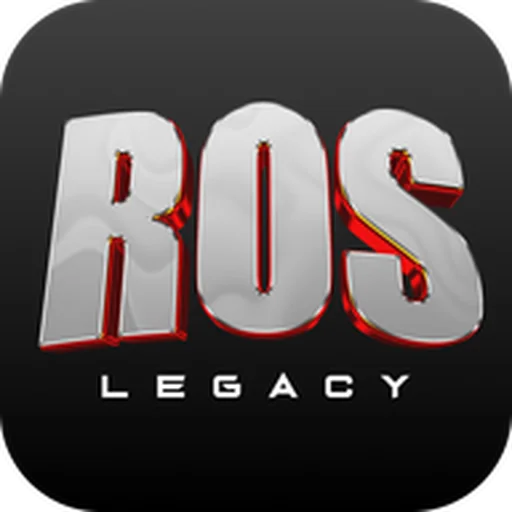 ROS Legacy game icon: silver ROS lettering with a red outline on black, LEGACY beneath